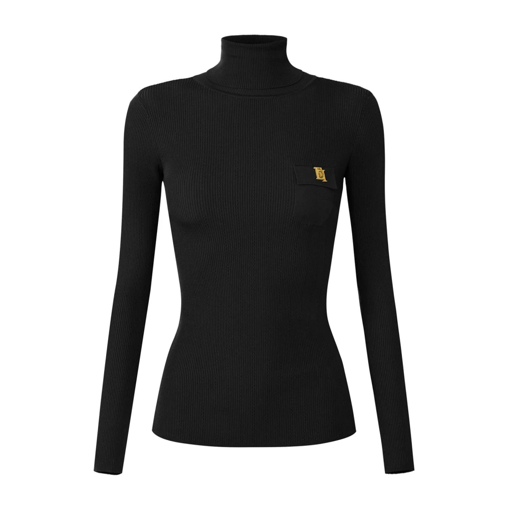 Elisabetta Franchi , Turtlenecks, Female, Black, S, Knit Turtleneck Top With Openwork Embroideries