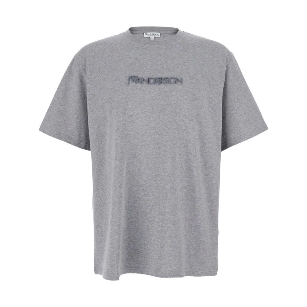 JW Anderson Grijze Logo Geborduurde Crewneck T-Shirt Gray Heren