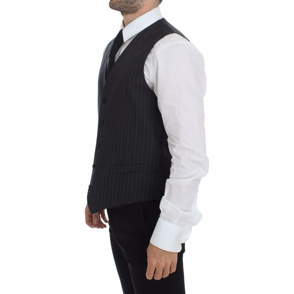 Dolce & Gabbana Grijze Gestreepte Formele Wollen Vest Gray Heren