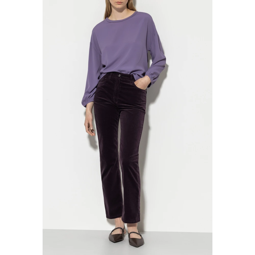 LUISA CERANO Bourgondische Velvet Babyflare Broek Red Dames