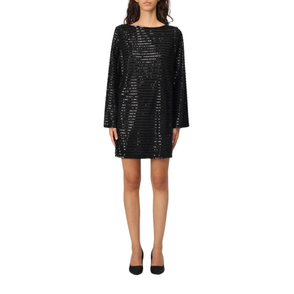 Emporio Armani Gestreepte pailletten tule tuniekjurk Moon Black Dames
