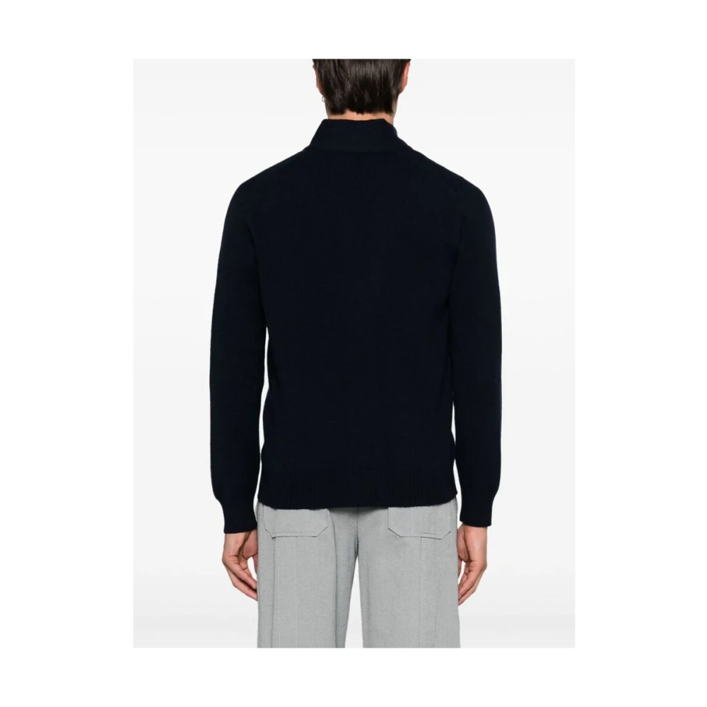 La Fileria Navy Blauw Wollen Gebreid Jack Blue Heren