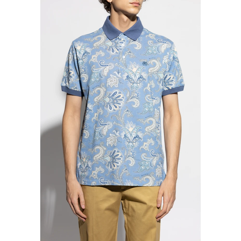 ETRO Katoenen poloshirt met decoratief patroon Blue Heren