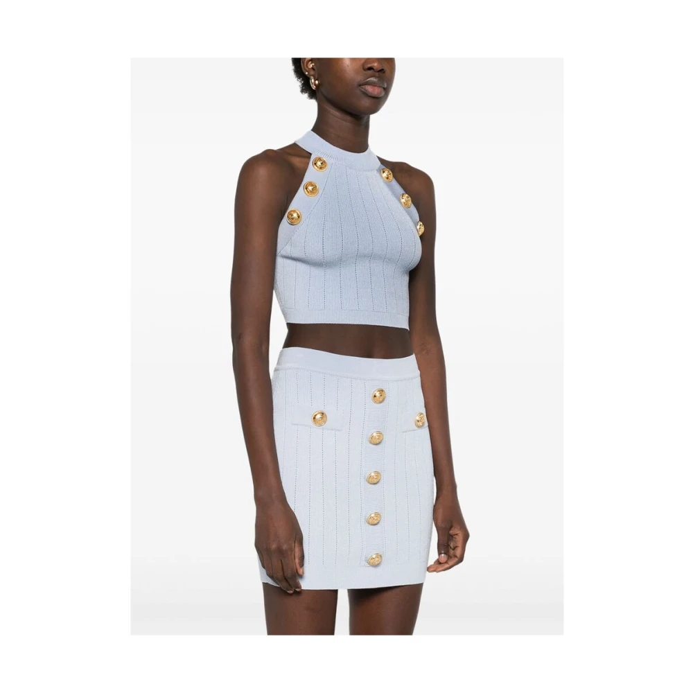 Balmain Lichtblauwe Halternek Mouwloze Top Blue Dames
