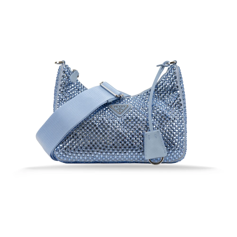 Prada Women's Blue Rhinestone Shoulder Bag With Saffiano Leather