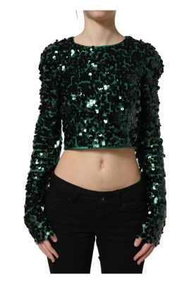 Paljetterad långärmad crop-blus topp