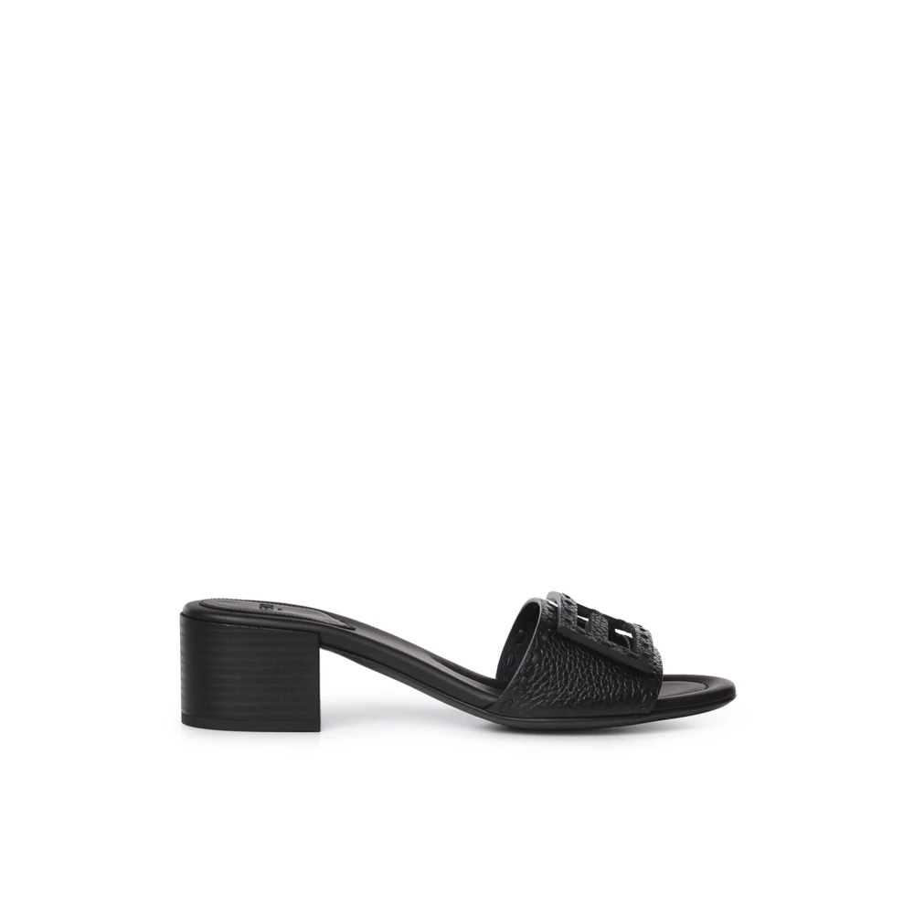 Fendi Vrouw Zwart Schoenen Dames, 39 1/2 Eu, Leer, Baguette Medium-Heeled Slide