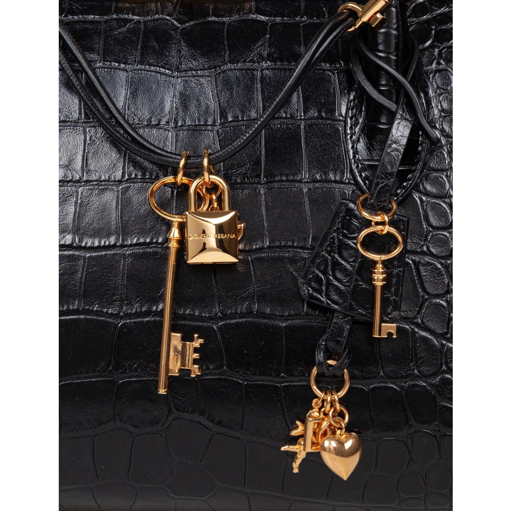 Dolce & Gabbana Zwarte Krokodil-Print Marlene Handtas Black Dames