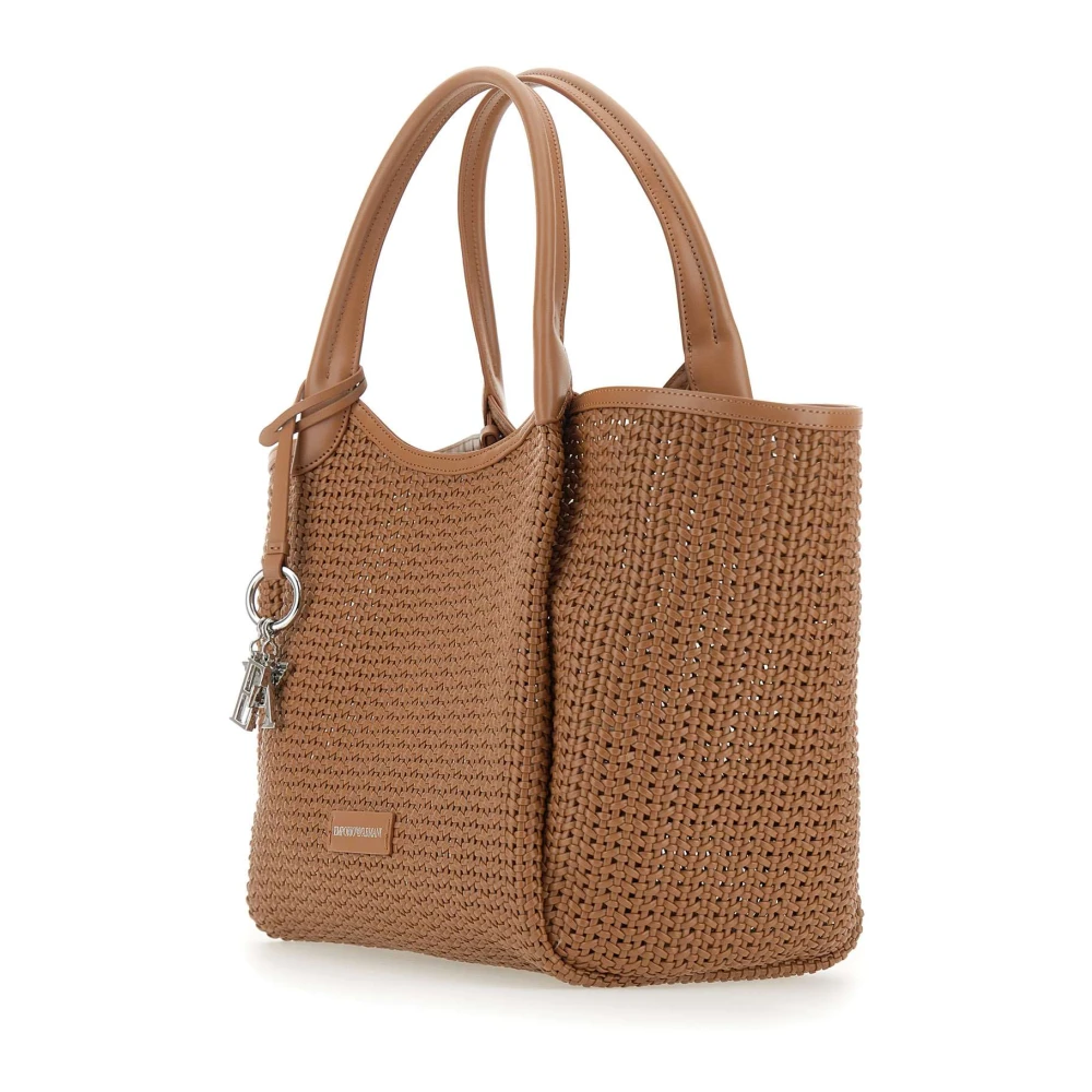 Emporio Armani Karamel geweven handtas met metalen bedel Brown Dames