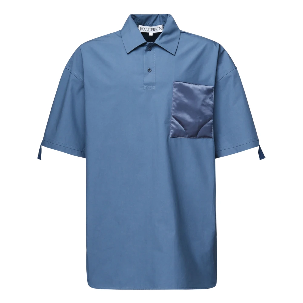 JW Anderson Polo skjorta med quiltad satin ficka Blue, Herr