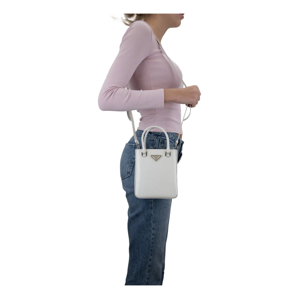 Prada Dames Schoudertas Geborsteld Leer White Dames