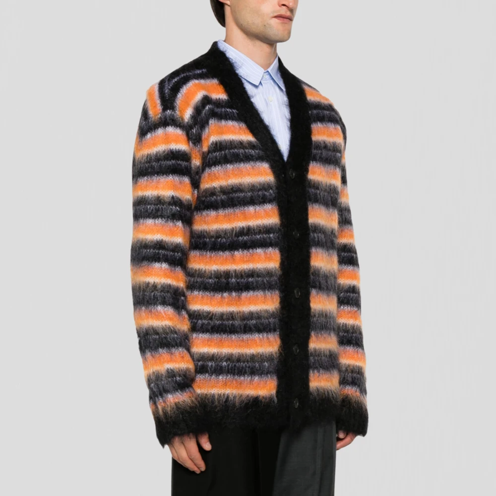 Marni Iconische Geborstelde Gestreepte Mohair Cardigan Multicolor Heren