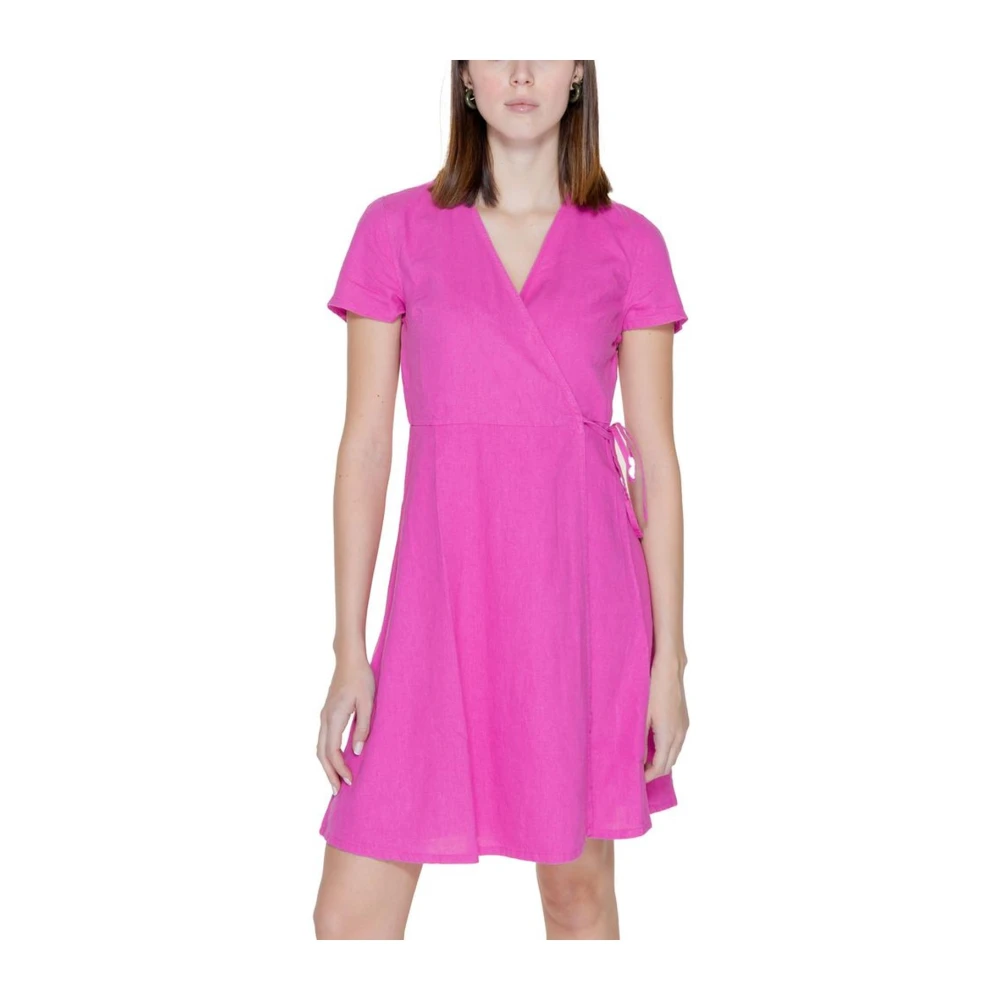 Only Linnen Blend Midi Jurk Lente Zomer Pink Dames