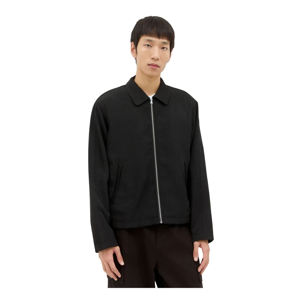Stüssy Glanzende Twill Zip-Up Jas Black Heren