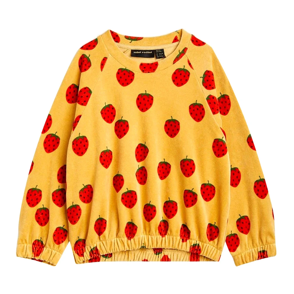 Mini Rodini Girls Yellow Strawberries Sweatshirt - Kids Sweatshirts - 4 Y - Kids