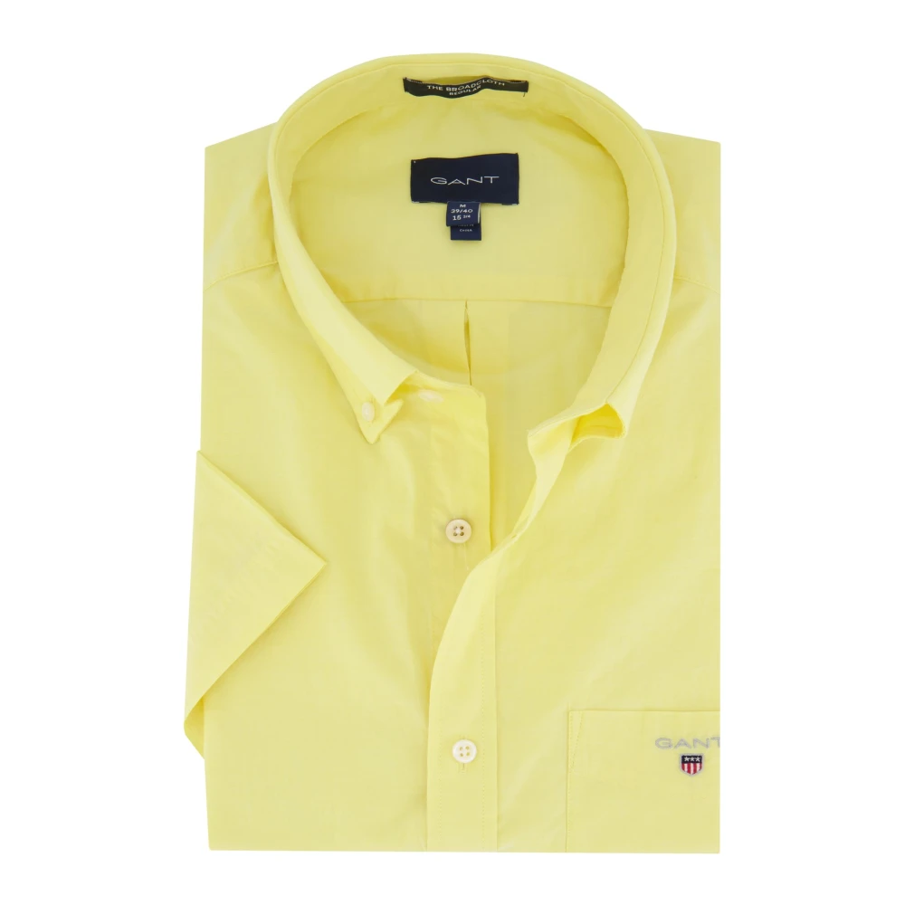Gant casual overhemd korte mouwen normale fit geel effen katoen