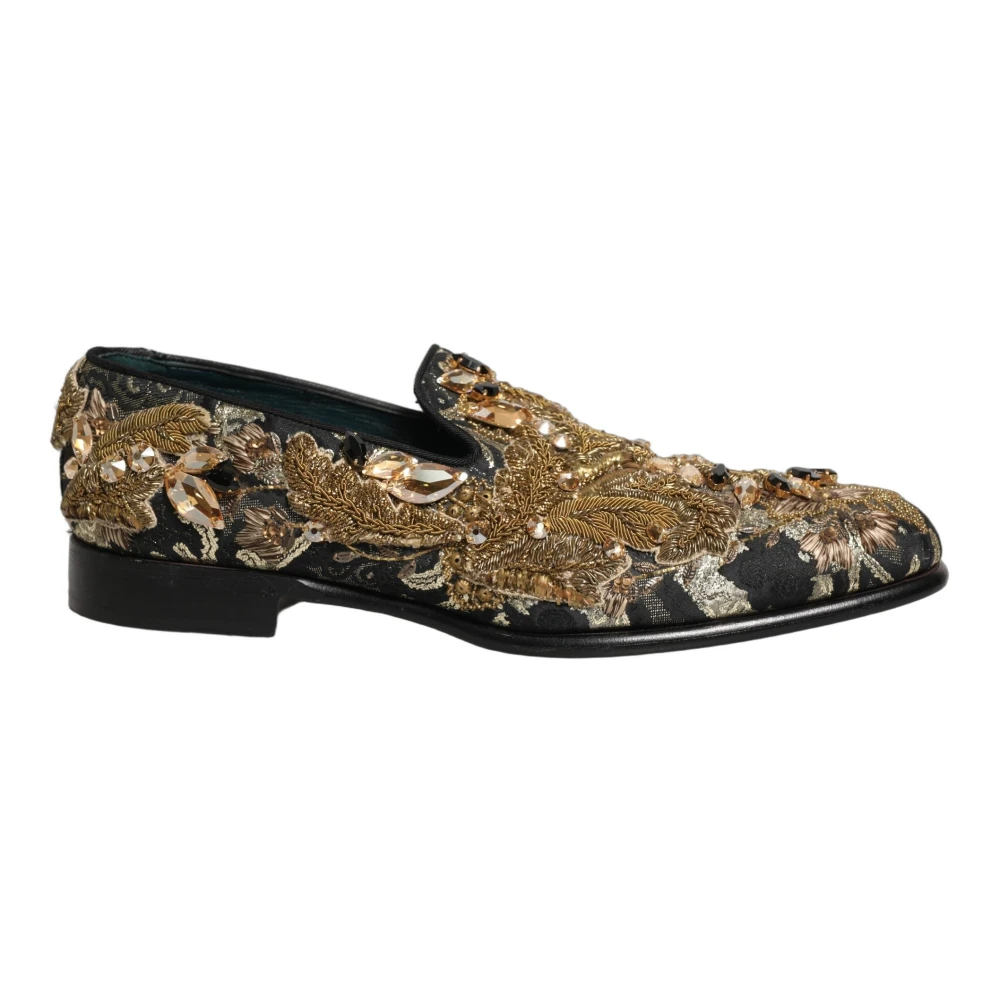 Dolce & Gabbana Men's Multicolor Loafers, 10 Uk, Velvet Loafers With Embroidery