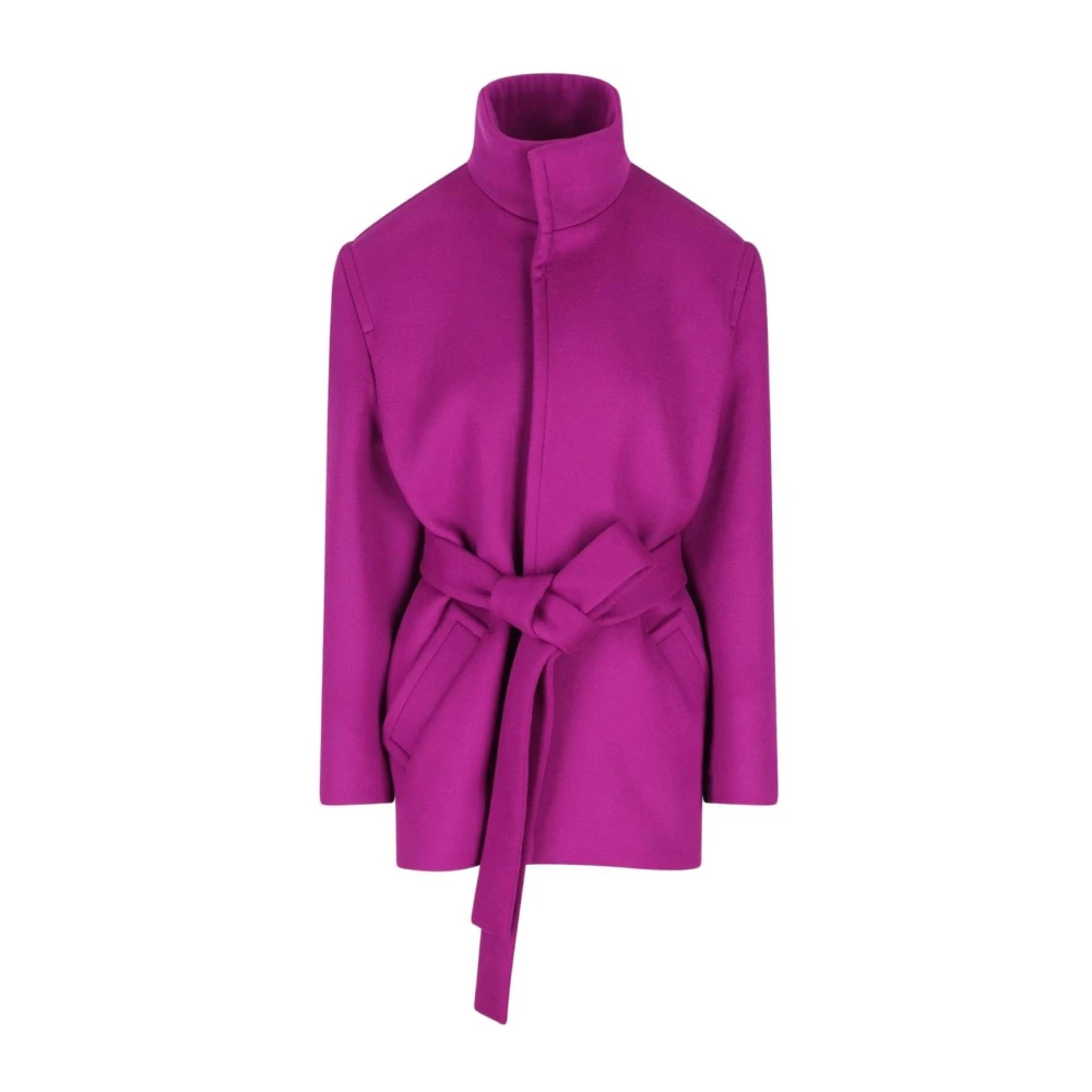 Saint Laurent Purple Belted Coats, Female, S, Boxy Belted Coat In Wool