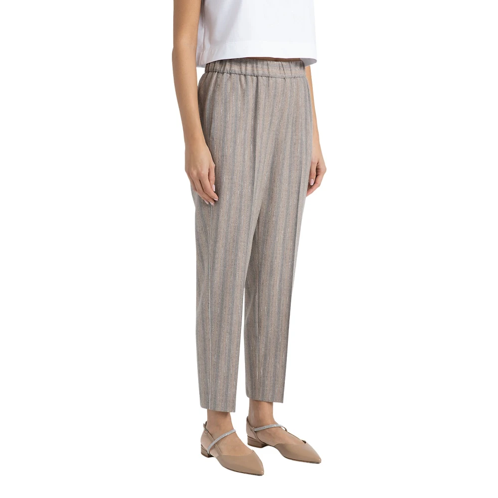 PESERICO Stretch wollen flanellen broek met elastische band Brown Dames