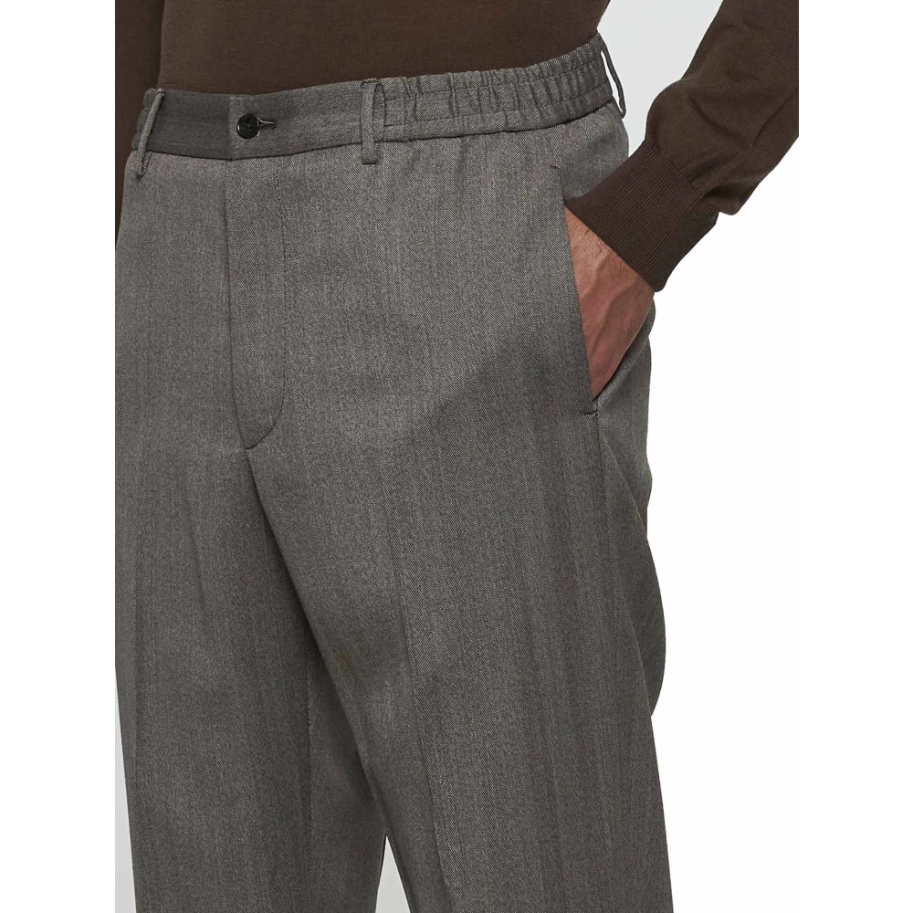 Tagliatore Bruine wollen broek met elastische taille Brown Heren