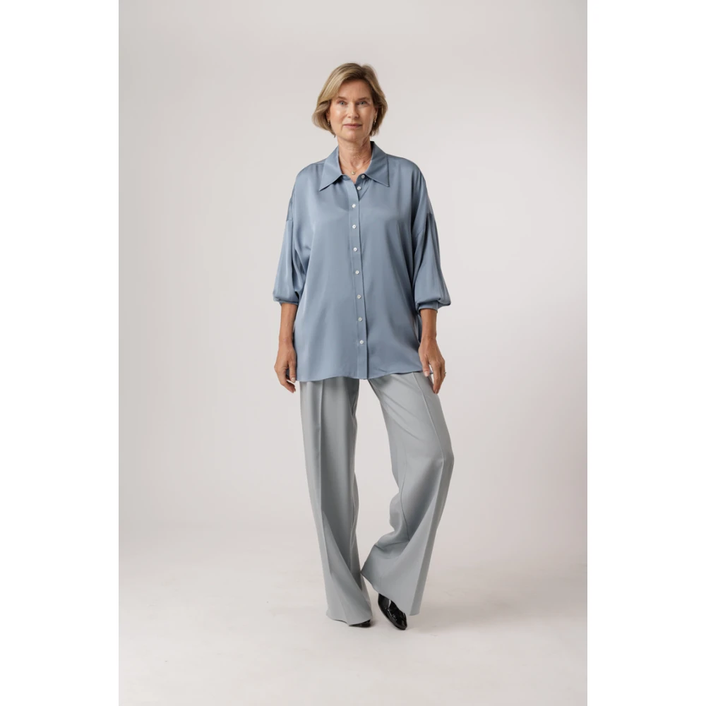 IVI Zijden Tuniek Staalblauwe Blouse Blue Dames