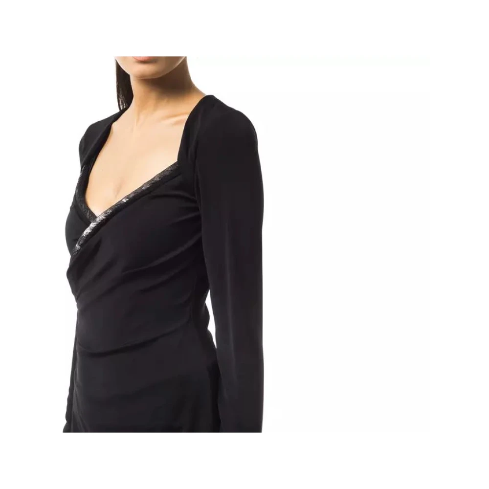 Byblos Stijlvolle Open Kraag Lange Mouw Top Black Dames