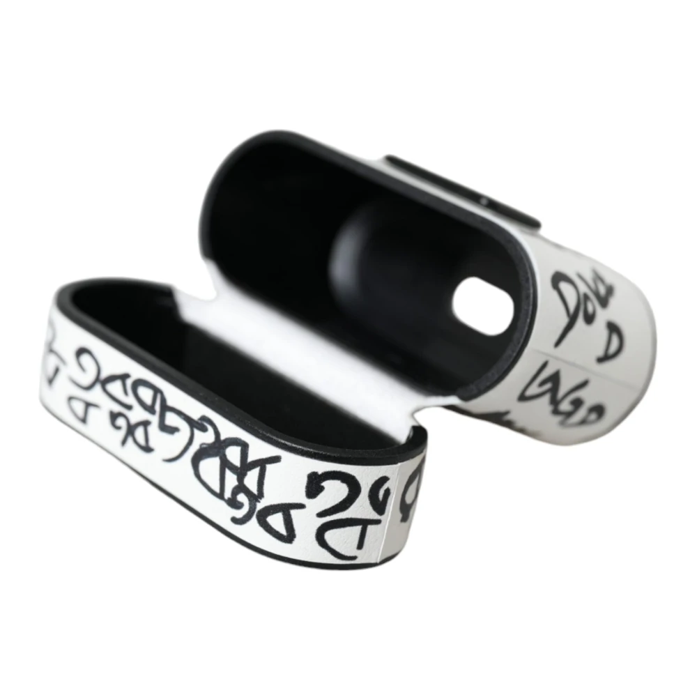 Dolce & Gabbana Zwart Wit Leren Scribble Airpods Hoesje Black Unisex