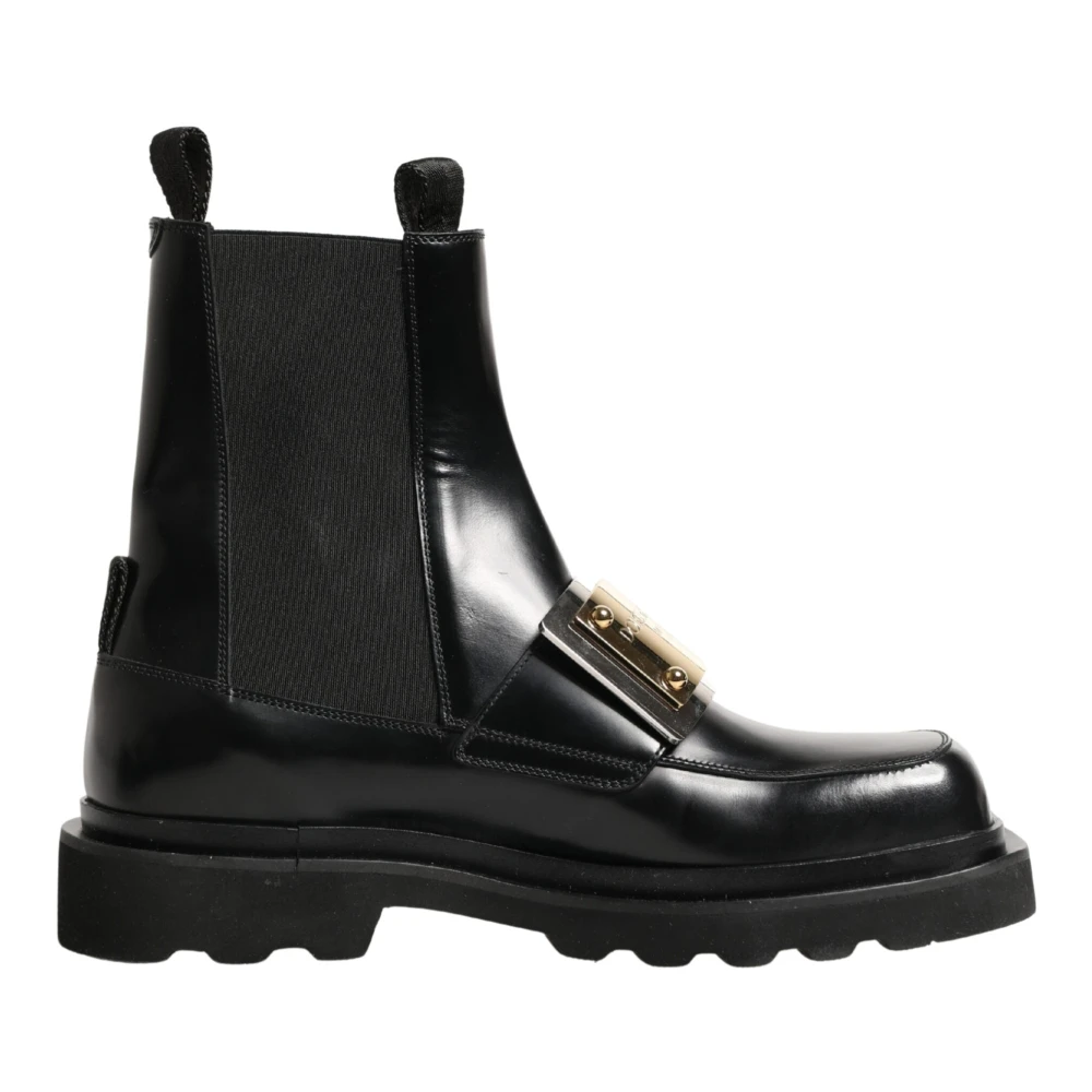 Dolce & Gabbana Men's Black Logo-Plaque Ankle Boots