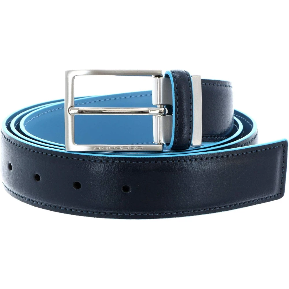 Piquadro Blauw Vierkant Leren Riem Blue Heren