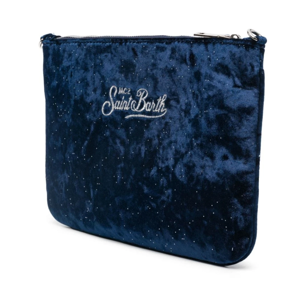 MC2 Saint Barth Blauwe Velvet Schoudertas met Strass Versiering Blue Dames