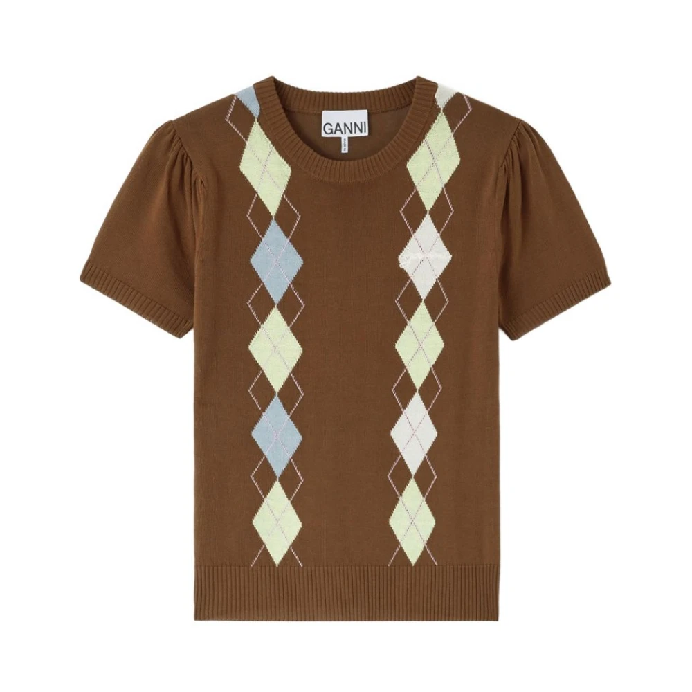 Ganni Brown T-Shirts, Female, L, T-Shirt