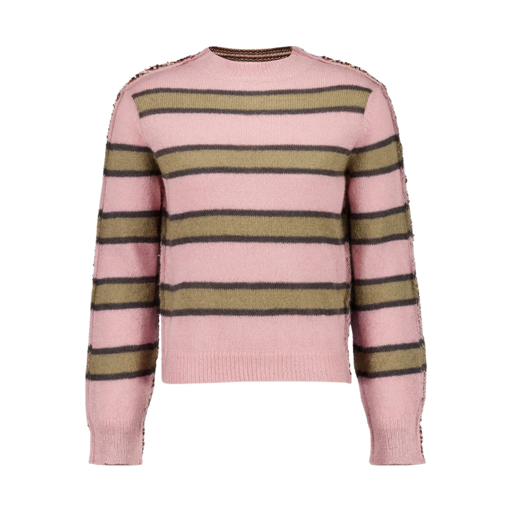 Marni Men's Multicolor Round-Neck Knitwear, M, Half-And-Half Crewneck Jumper