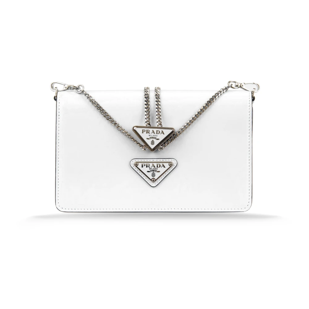 Prada Leren Schoudertas Magnetische Knoop White Dames