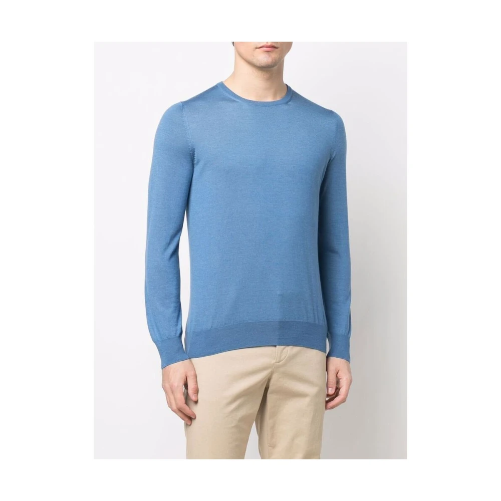 La Fileria Kasjmier-Zijde Mix Ronde Hals Sweater Blue Heren