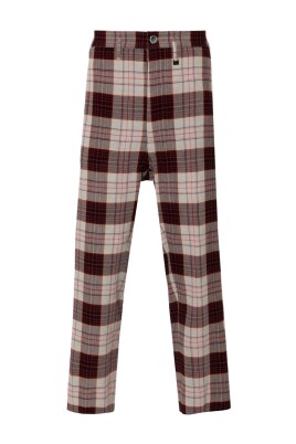 red-check-pattern-slim-cut-trousers