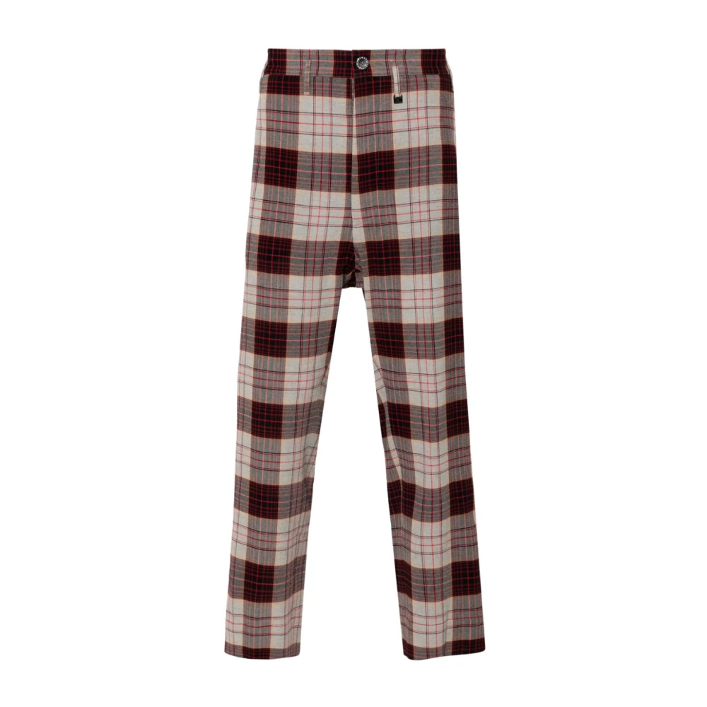 Vivienne Westwood Men's Red Straight Trousers, M, Check Pattern Slim Cut Trousers