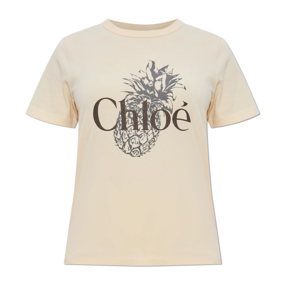 Chloé Yellow T-Shirts, Female, M, T-Shirt With Print