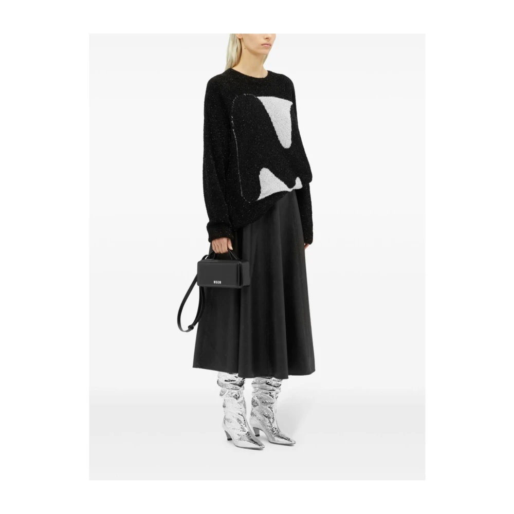 Msgm Zwarte Eco-Leren Geplooide Rok Black Dames