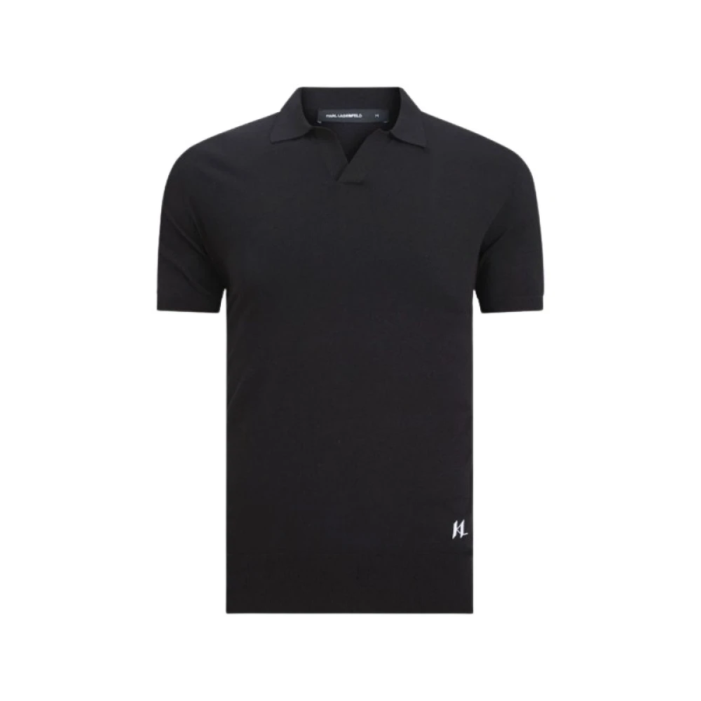 Karl Lagerfeld Men's Black Knit Polo - Polo Shirts - L - Tops