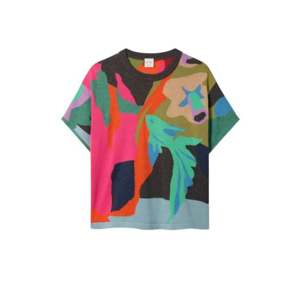Paul Smith Kvinno Multicolor Stickade Tröjor Dam, Xs, Bomull, Short-Sleeve Fish And Flower Knit