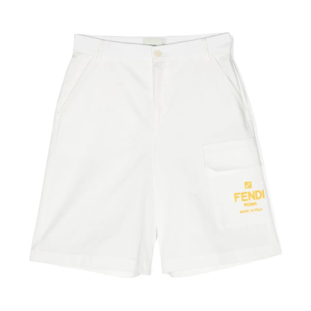 Fendi Unisex Kids White Gabardine Bermuda Shorts - Shorts - 10 Y - Kids
