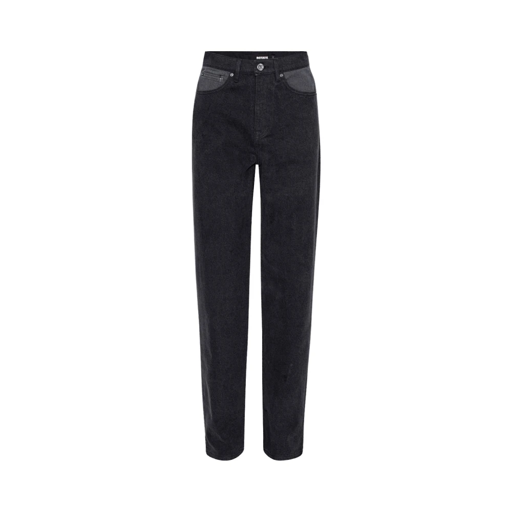 Rotate Birger Christensen Black Straight Fit Jeans, Female, W28, Forged Iron Mixed Colored Trousers