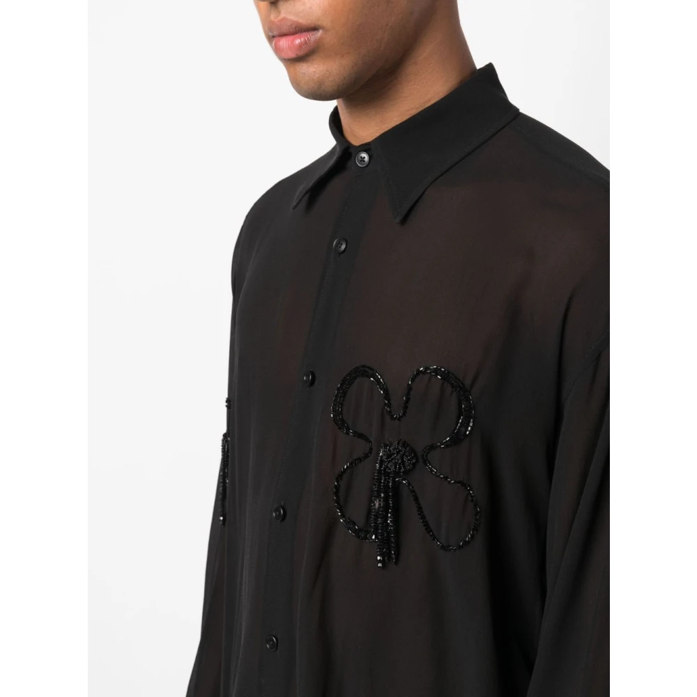 Gcds Zwarte kraalversierde zijden bloemenshirt Black Heren