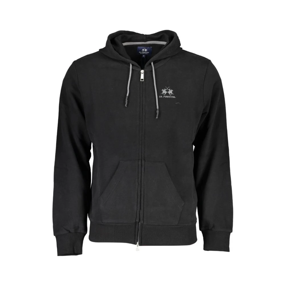 La Martina Men's Black Zip-Throughs, 2XL, Cotton Hooded Sweatshirt