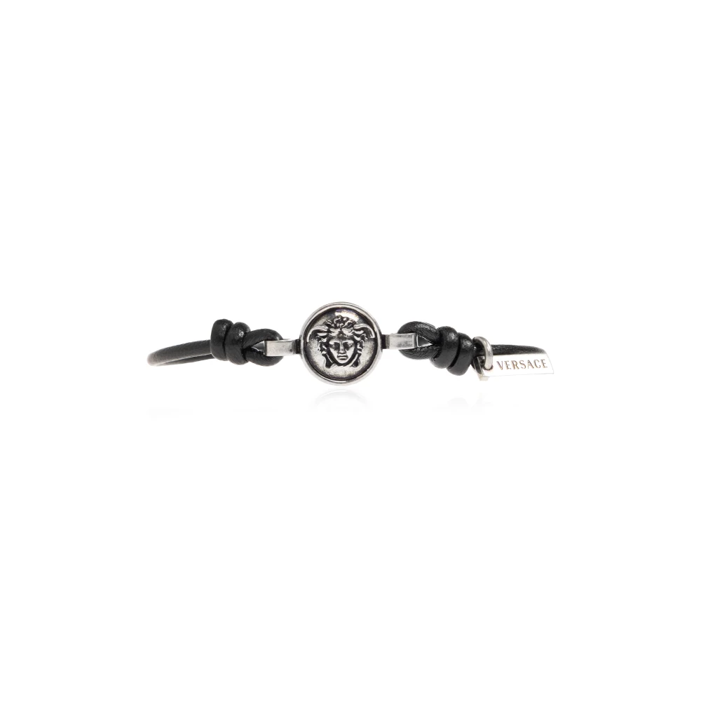 Versace Unisex Zwart Accessoires One Size, Leer, Medusa Leren Armband