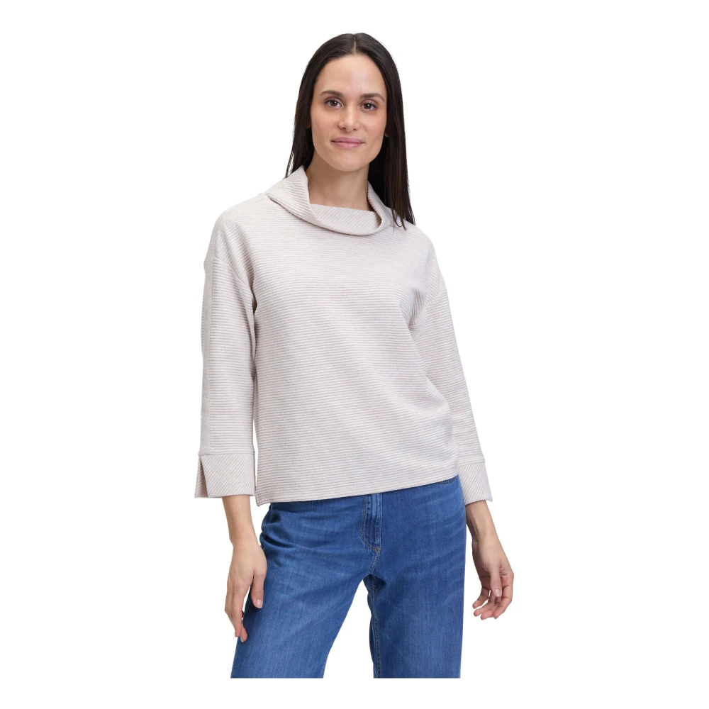 Betty Barclay Geribbeld Sweatshirt met Shawl Kraag Beige Dames