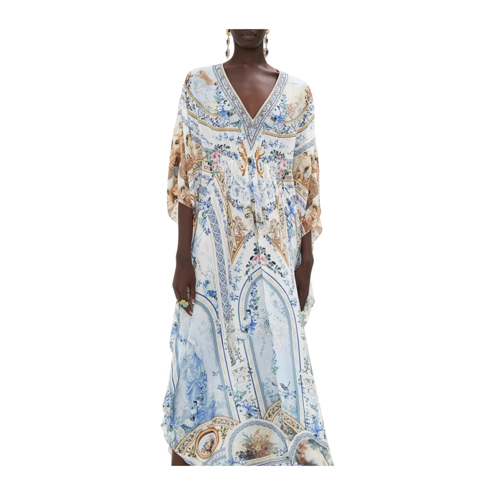 Camilla Oceaanblauwe Bloemen Kaftan Multicolor Dames