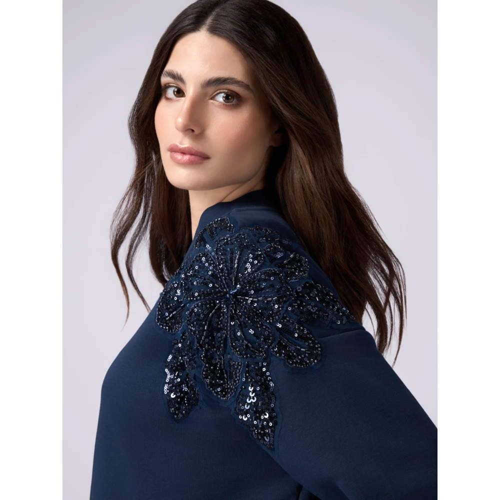 Oltre Sweatshirt met rits en decoratieve borduursels Blue Dames