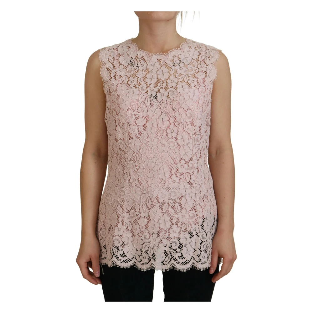 Dolce & Gabbana Women's Pink Sleeveless Tops, Xs, Elegant Sheer Lace Sleeveless Blouse In