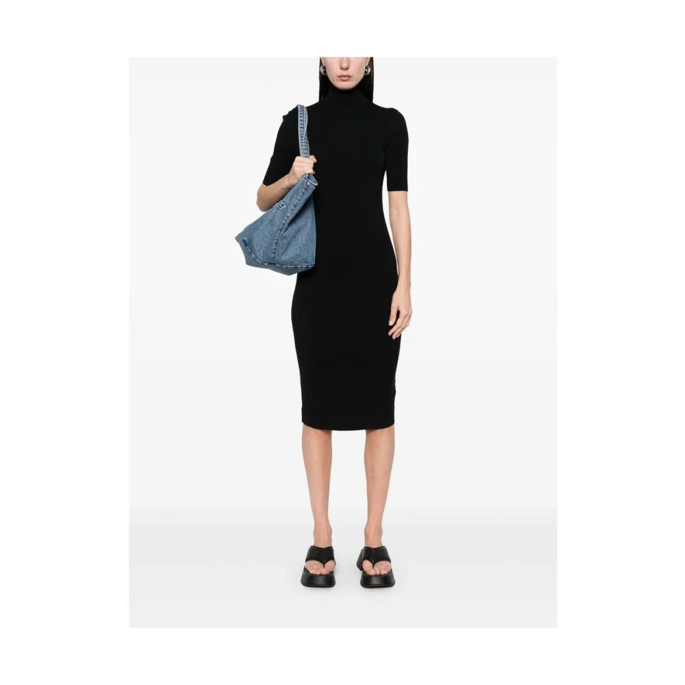 Calvin Klein Zwarte Jurk Met Korte Mouwen En Rechte Zoom Black Dames